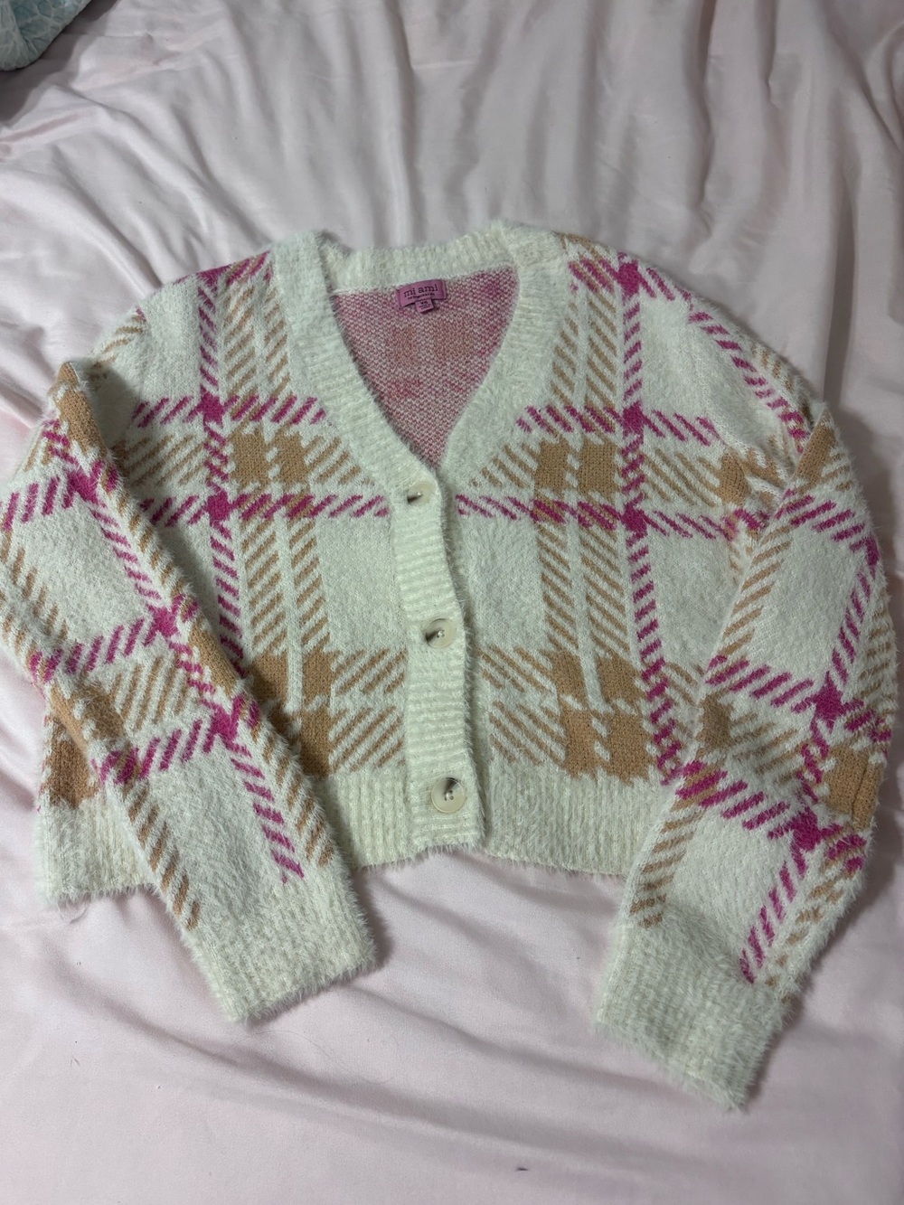 Francesca's Super Soft Cropped Plaid Cardigan